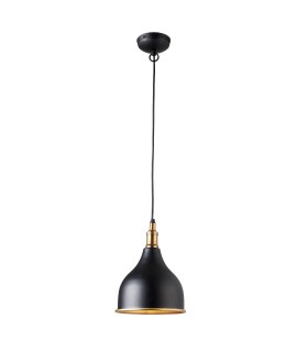 1 Light Dome Ceiling Pendant Solid Brass, Matt Black, E27 - 1
