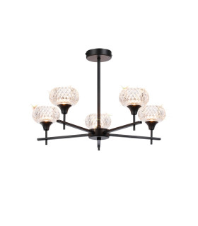 Aria Fixed Pendant 5 Light G9 IP44 Satin Black/Clear Glass-1