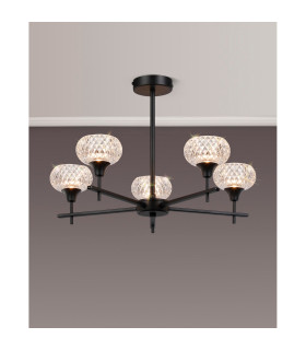Aria Fixed Pendant 5 Light G9 IP44 Satin Black/Clear Glass-2