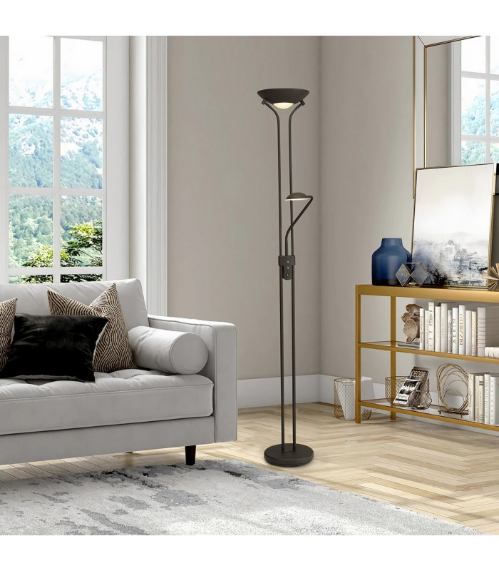 Brazier 2 Light Floor Lamp With USB 2.1 mAh Socket 20+5W LED 3000K Touch Dimmer 2300lm Satin Black 3yrs Warranty-3