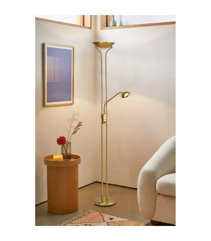 Brazier 2 Light Floor Lamp With USB 2.1 mAh Socket 20+5W LED 3000K Touch Dimmer 2300lm Satin Nickel 3yrs Warranty-3