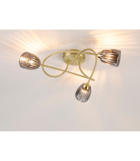 Connie Flush Ceiling 3 Light G9 Satin Brass/Smoke Glass-2