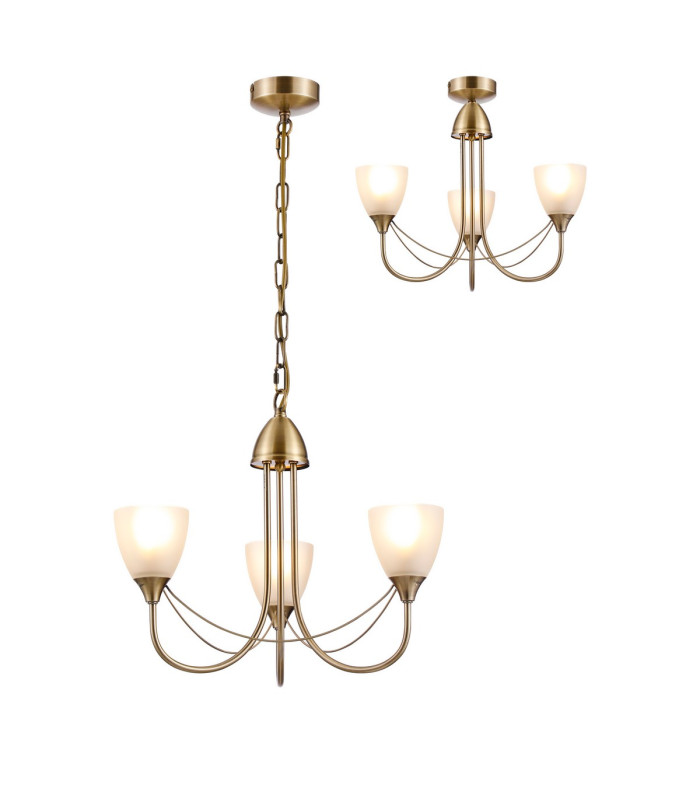 Cooper Ceiling 3 Light Pendant Convertible to Semi Flush E14 Antique Brass/Opal Glass-1