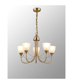 Cooper Ceiling 5 Light Pendant Convertible To Semi Flush E14 Antique Brass/Opal Glass-2
