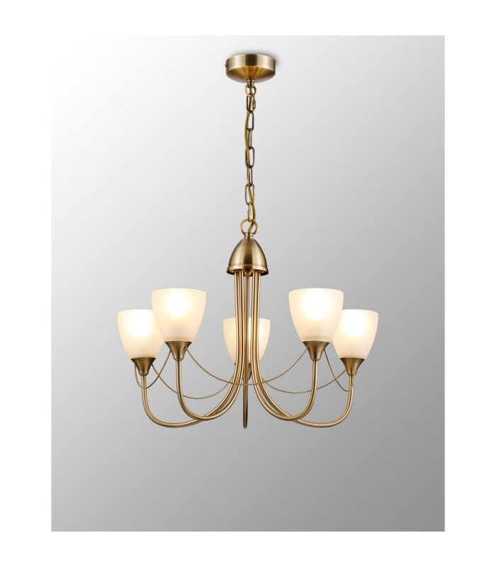 Cooper Ceiling 5 Light Pendant Convertible To Semi Flush E14 Antique Brass/Opal Glass-2