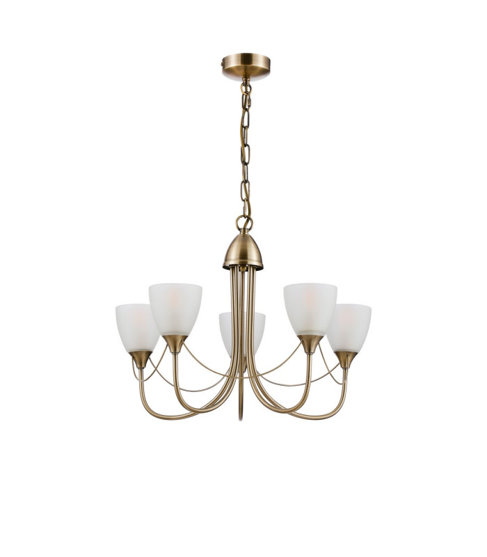 Cooper Ceiling 5 Light Pendant Convertible To Semi Flush E14 Antique Brass/Opal Glass-4