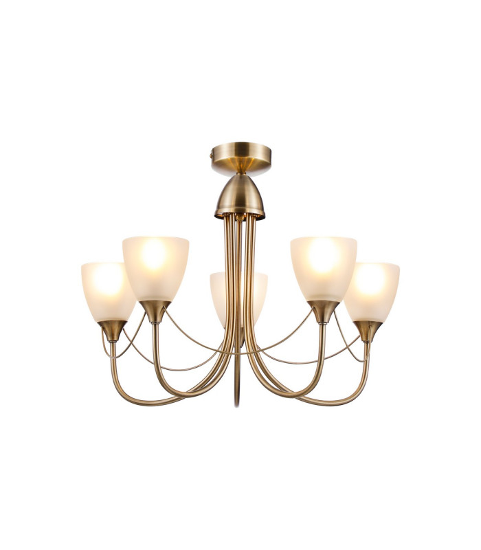Cooper Ceiling 5 Light Pendant Convertible To Semi Flush E14 Antique Brass/Opal Glass-5
