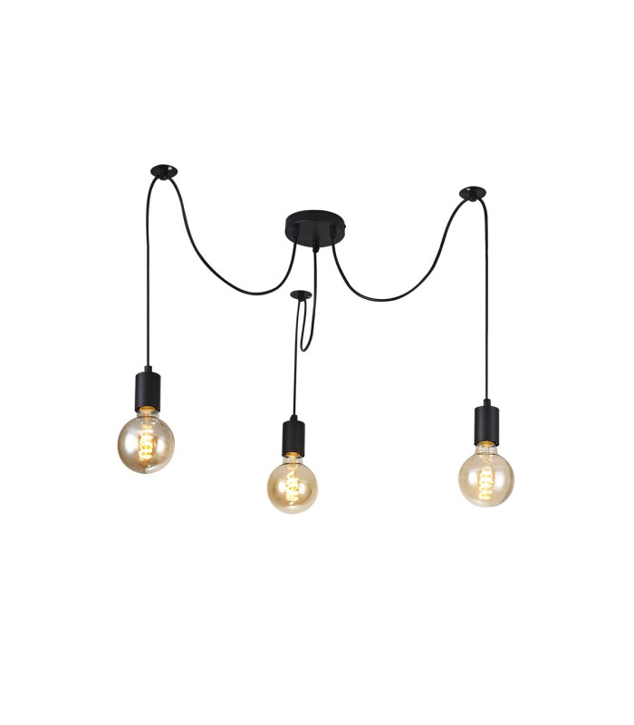 Dreifa 2m Spider Pendant  3 Light Black/Black Cable E27 Max 20W c/w Distribution Box & Cable Support Brackets-1