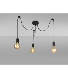 Dreifa 2m Spider Pendant  3 Light Black/Black Cable E27 Max 20W c/w Distribution Box & Cable Support Brackets-2