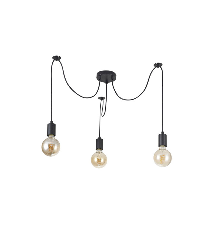Dreifa 2m Spider Pendant  3 Light Black/Black Cable E27 Max 20W c/w Distribution Box & Cable Support Brackets-4