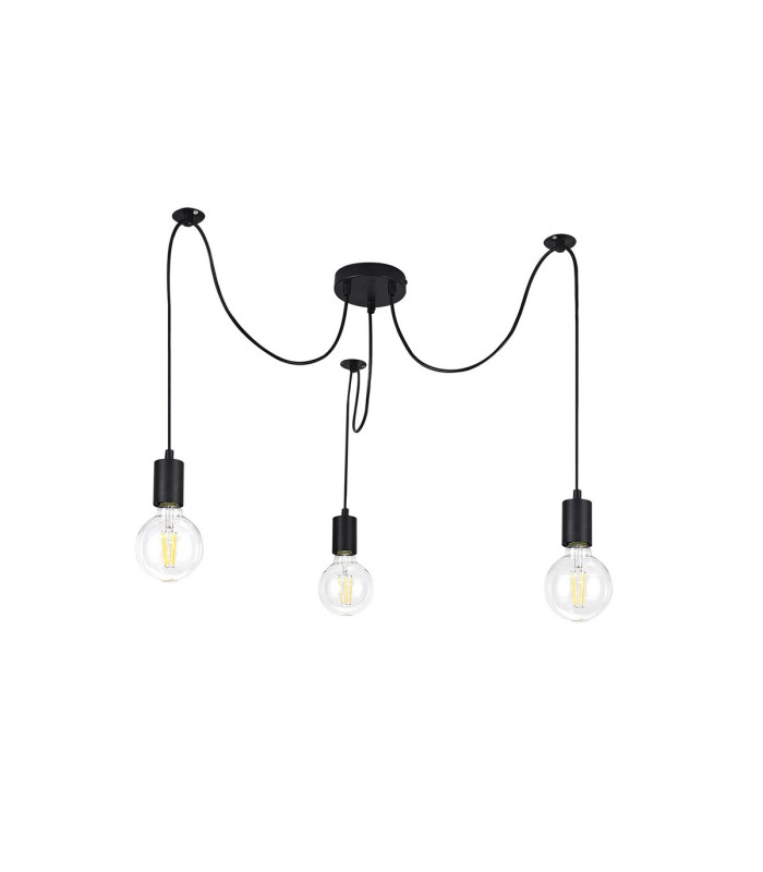 Dreifa 2m Spider Pendant  3 Light Black/Black Cable E27 Max 20W c/w Distribution Box & Cable Support Brackets-6