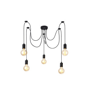 Dreifa 2m Spider Pendant  5 Light Black/Black Cable E27 Max 20W c/w Distribution Box & Cable Support Brackets-1