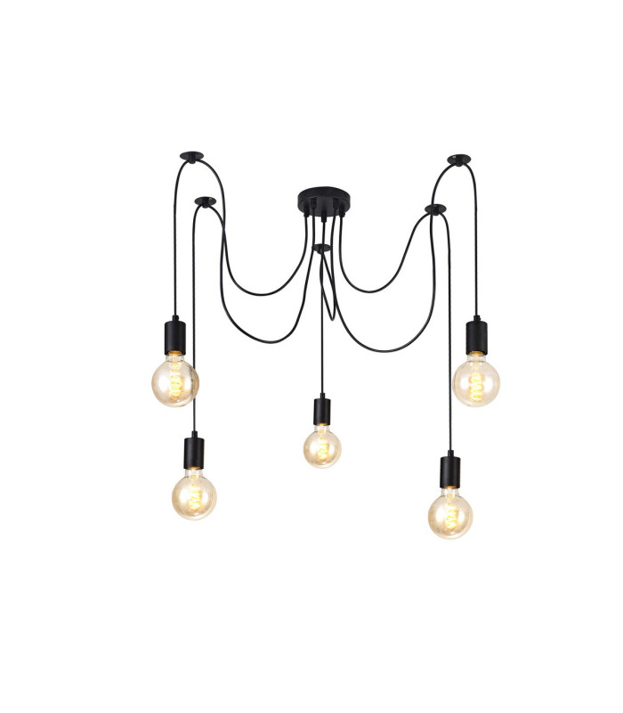 Dreifa 2m Spider Pendant  5 Light Black/Black Cable E27 Max 20W c/w Distribution Box & Cable Support Brackets-1