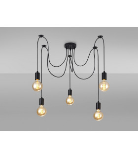 Dreifa 2m Spider Pendant  5 Light Black/Black Cable E27 Max 20W c/w Distribution Box & Cable Support Brackets-2