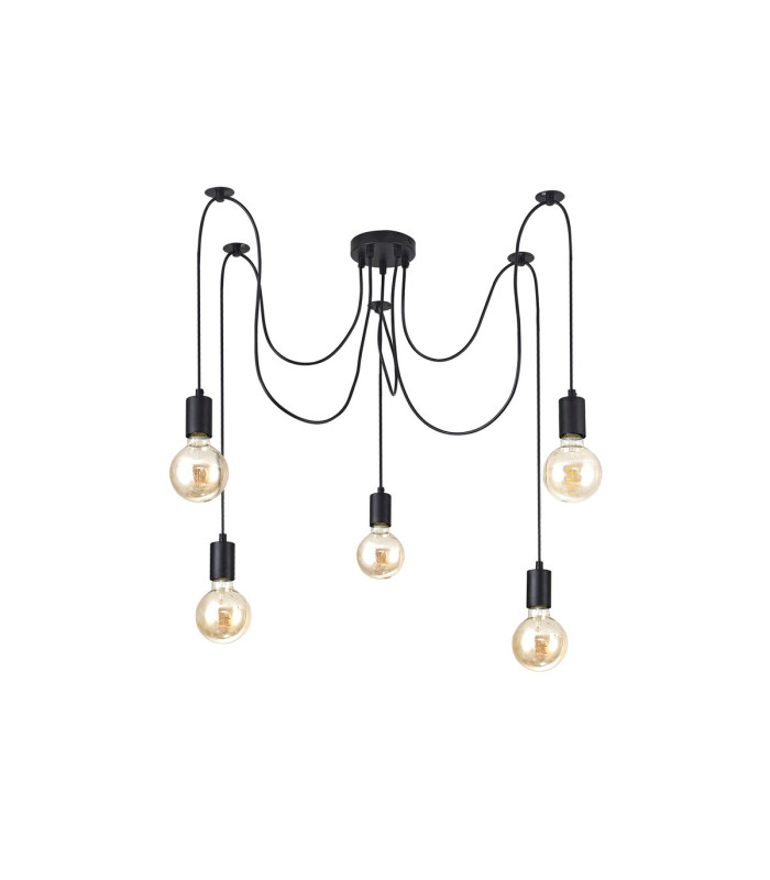 Dreifa 2m Spider Pendant  5 Light Black/Black Cable E27 Max 20W c/w Distribution Box & Cable Support Brackets-4