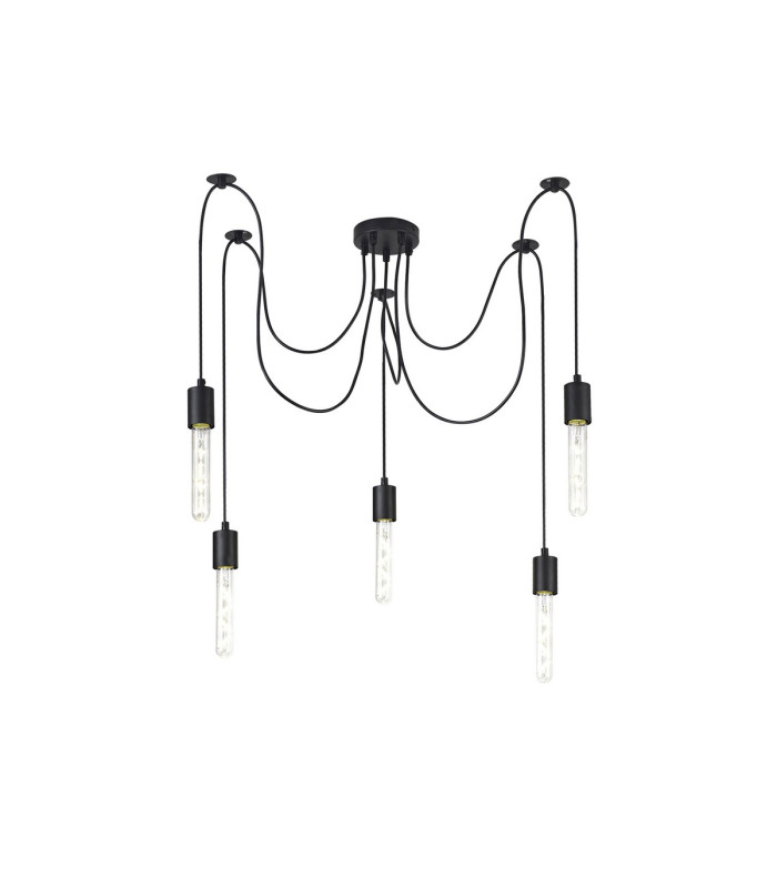 Dreifa 2m Spider Pendant  5 Light Black/Black Cable E27 Max 20W c/w Distribution Box & Cable Support Brackets-5