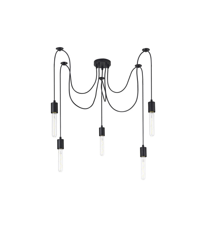 Dreifa 2m Spider Pendant  5 Light Black/Black Cable E27 Max 20W c/w Distribution Box & Cable Support Brackets-6