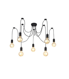 Dreifa 2m Spider Pendant  7 Light Black/Black Cable E27 Max 20W c/w Distribution Box & Cable Support Brackets-1