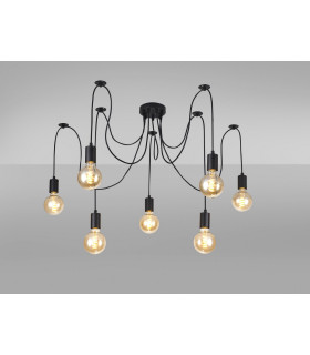 Dreifa 2m Spider Pendant  7 Light Black/Black Cable E27 Max 20W c/w Distribution Box & Cable Support Brackets-2