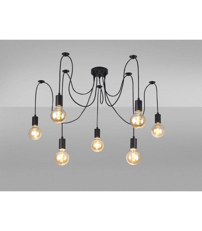 Dreifa 2m Spider Pendant  7 Light Black/Black Cable E27 Max 20W c/w Distribution Box & Cable Support Brackets-2