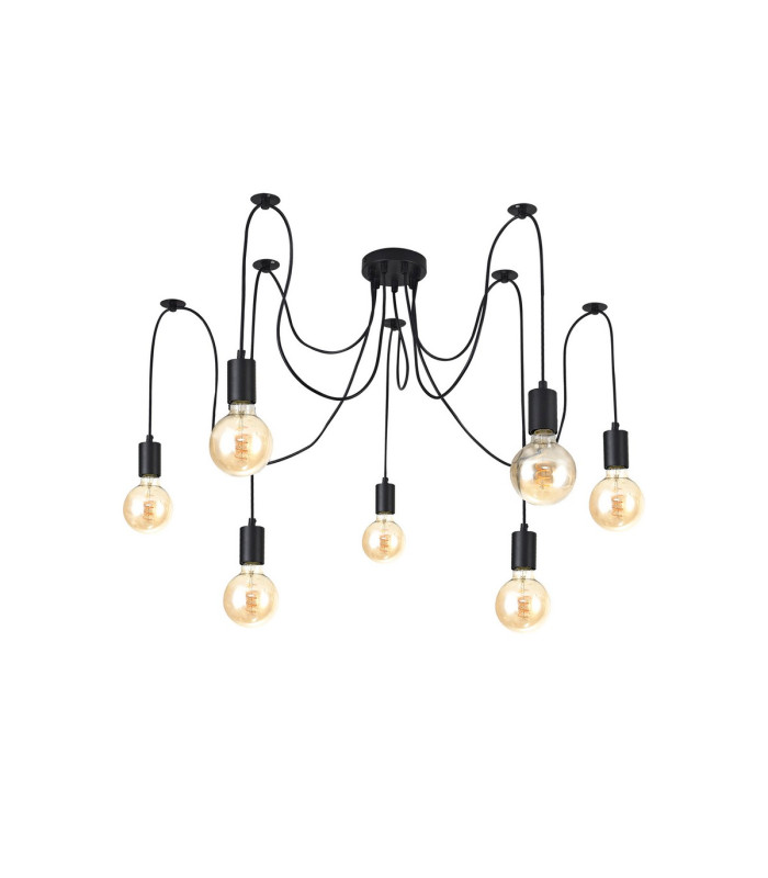 Dreifa 2m Spider Pendant  7 Light Black/Black Cable E27 Max 20W c/w Distribution Box & Cable Support Brackets-4