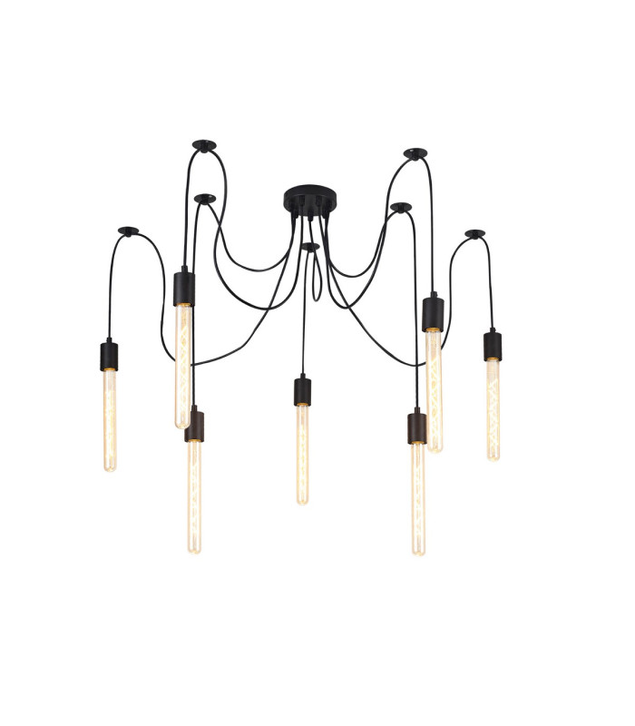 Dreifa 2m Spider Pendant  7 Light Black/Black Cable E27 Max 20W c/w Distribution Box & Cable Support Brackets-5