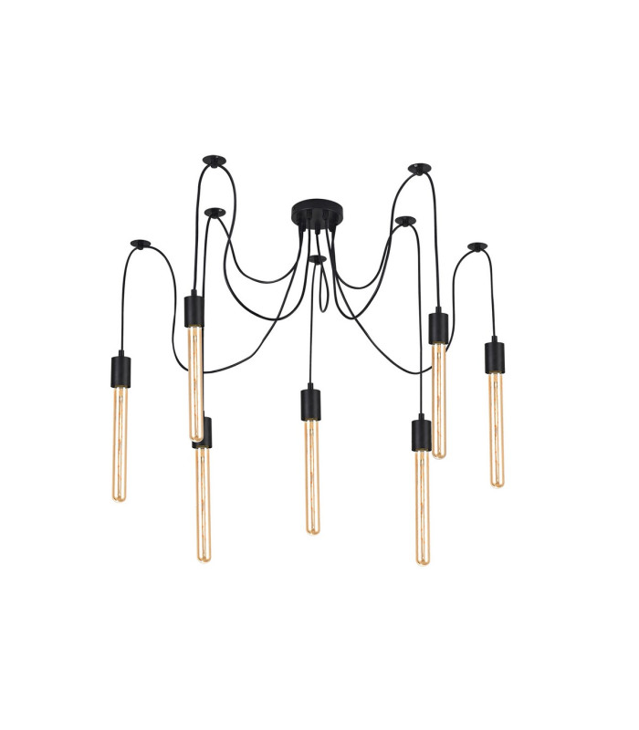Dreifa 2m Spider Pendant  7 Light Black/Black Cable E27 Max 20W c/w Distribution Box & Cable Support Brackets-6