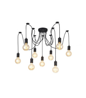 Dreifa 2.5m Spider Pendant  9 Light Black/Black Cable E27 Max 20W c/w Distribution Box & Cable Support Brackets-1