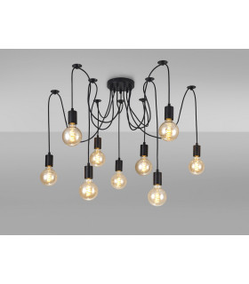 Dreifa 2.5m Spider Pendant  9 Light Black/Black Cable E27 Max 20W c/w Distribution Box & Cable Support Brackets-2