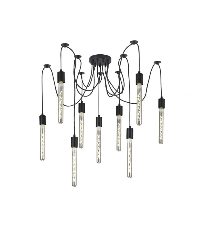Dreifa 2.5m Spider Pendant  9 Light Black/Black Cable E27 Max 20W c/w Distribution Box & Cable Support Brackets-5