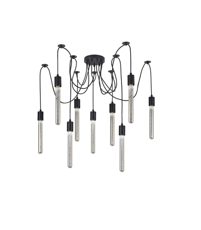 Dreifa 2.5m Spider Pendant  9 Light Black/Black Cable E27 Max 20W c/w Distribution Box & Cable Support Brackets-6