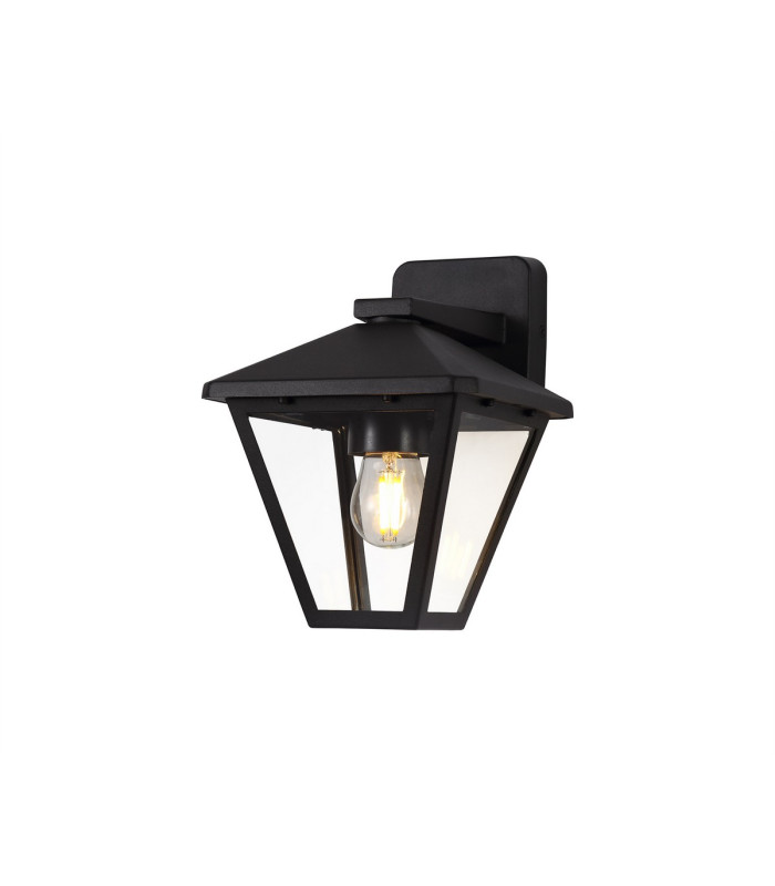 Luqi Downward Wall Lamp 1 x E27 IP44 Black/Clear Glass 2yrs Warranty-1