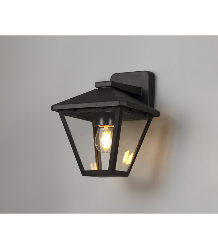 Luqi Downward Wall Lamp 1 x E27 IP44 Black/Clear Glass 2yrs Warranty-2