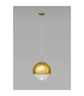 Miranda 25cm Ball Pendant 1 Light E27 Antique Gold Suspension with Gold Mirrored/Clear Glass Globe-2