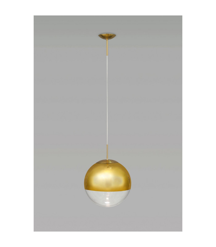 Miranda 25cm Ball Pendant 1 Light E27 Antique Gold Suspension with Gold Mirrored/Clear Glass Globe-2