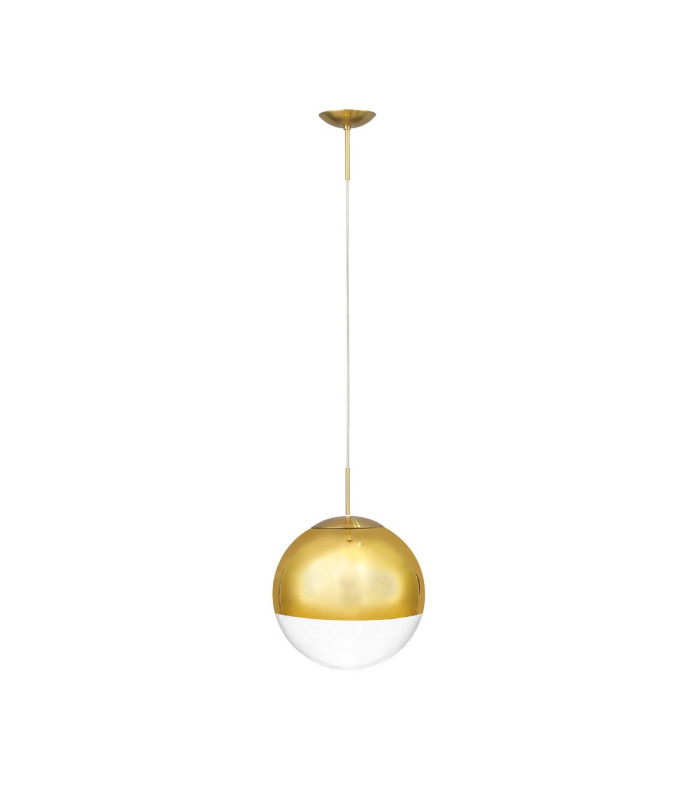 Miranda 25cm Ball Pendant 1 Light E27 Antique Gold Suspension with Gold Mirrored/Clear Glass Globe-5