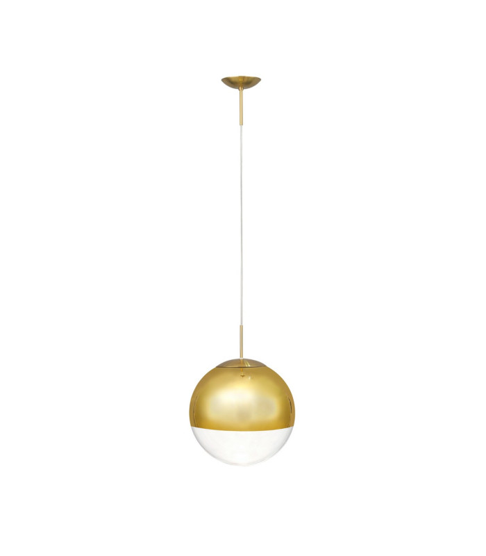 Miranda 25cm Ball Pendant 1 Light E27 Antique Gold Suspension with Gold Mirrored/Clear Glass Globe-6