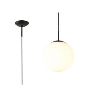 Miranda 25cm Ball Pendant 1 Light E27 Black Suspension With Frosted White Glass Globe-1
