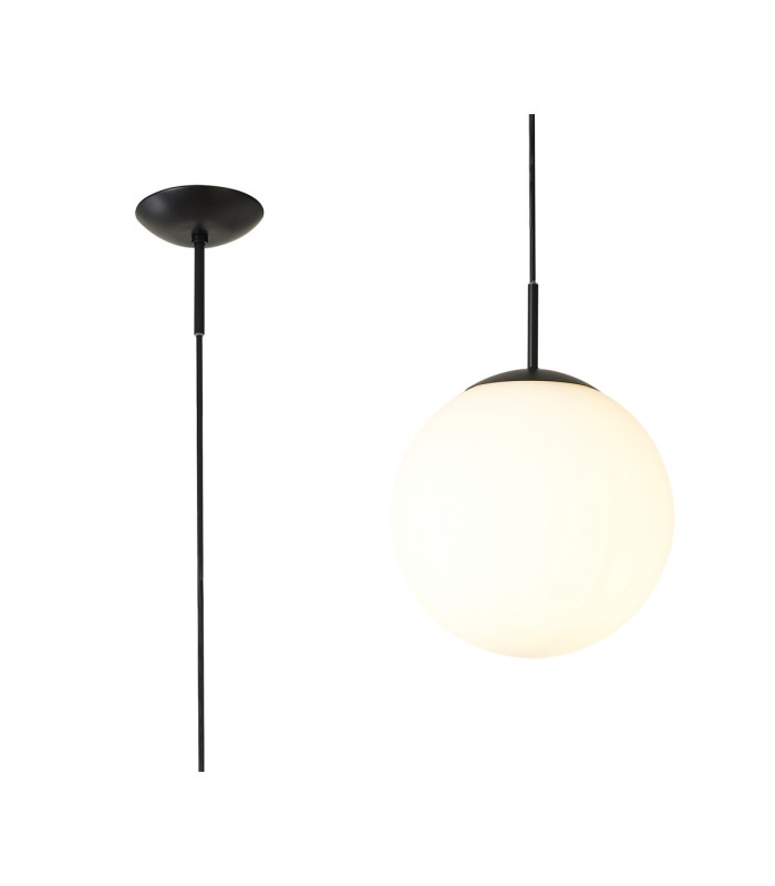 Miranda 25cm Ball Pendant 1 Light E27 Black Suspension With Frosted White Glass Globe-1
