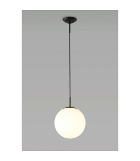 Miranda 25cm Ball Pendant 1 Light E27 Black Suspension With Frosted White Glass Globe-2