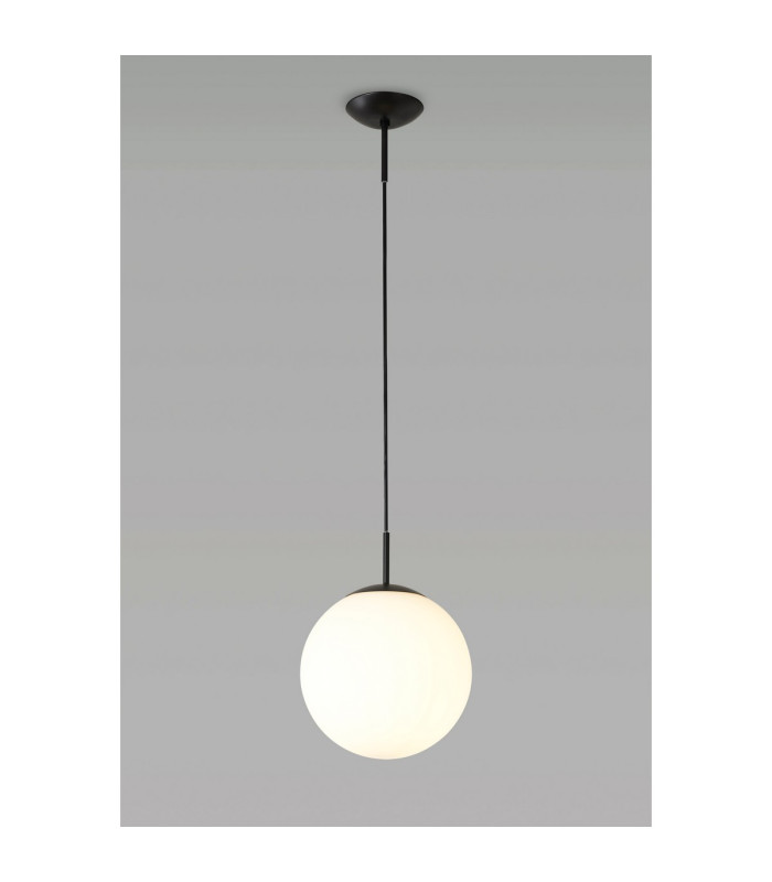 Miranda 25cm Ball Pendant 1 Light E27 Black Suspension With Frosted White Glass Globe-2