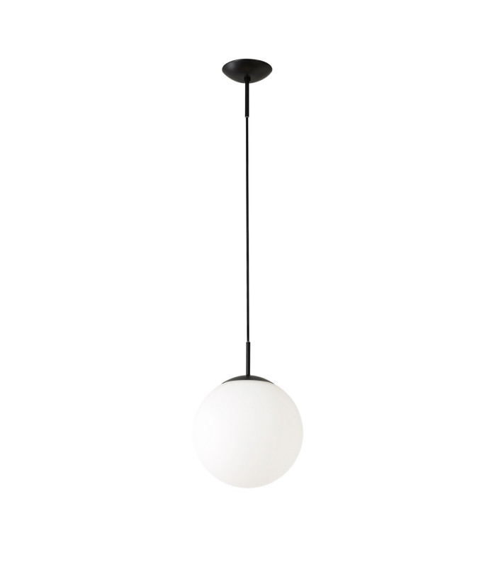 Miranda 25cm Ball Pendant 1 Light E27 Black Suspension With Frosted White Glass Globe-6