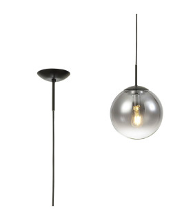 Miranda 25cm Ball Pendant 1 Light E27 Black Suspension With Matt Black/Smoke Fade Glass Globe-1