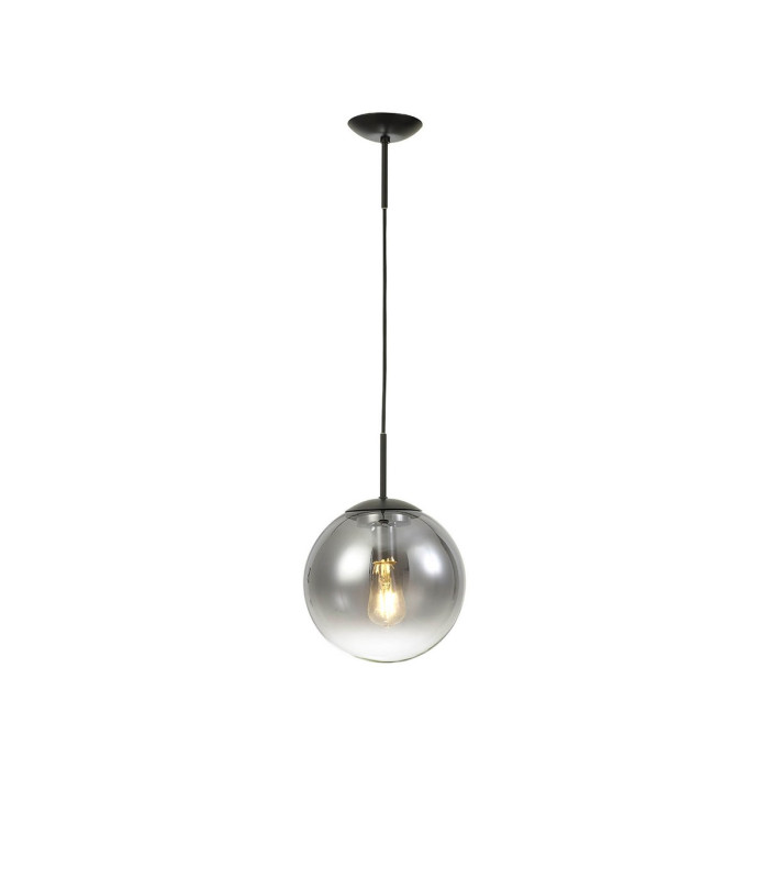 Miranda 25cm Ball Pendant 1 Light E27 Black Suspension With Matt Black/Smoke Fade Glass Globe-4