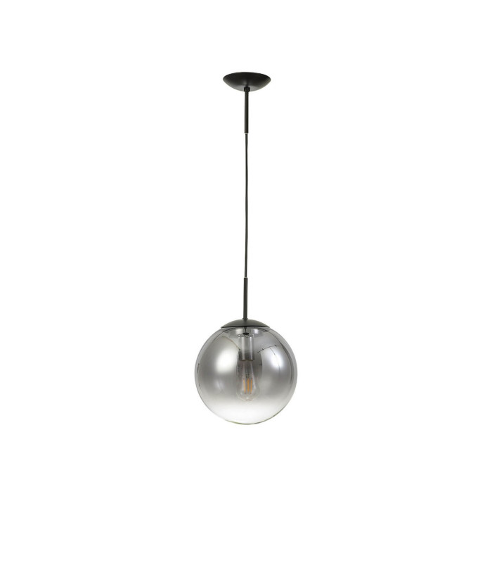 Miranda 25cm Ball Pendant 1 Light E27 Black Suspension With Matt Black/Smoke Fade Glass Globe-5
