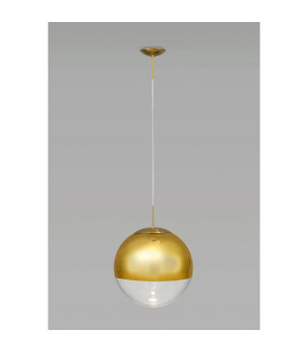 Miranda 30cm Ball Pendant 1 Light E27 Antique Gold Suspension with Gold Mirrored/Clear Glass Globe-2
