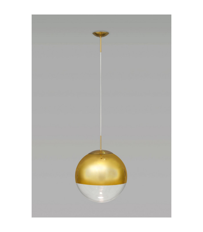 Miranda 30cm Ball Pendant 1 Light E27 Antique Gold Suspension with Gold Mirrored/Clear Glass Globe-2
