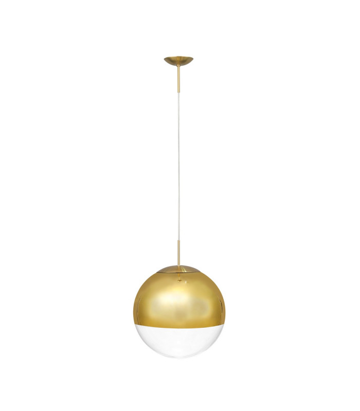 Miranda 30cm Ball Pendant 1 Light E27 Antique Gold Suspension with Gold Mirrored/Clear Glass Globe-5