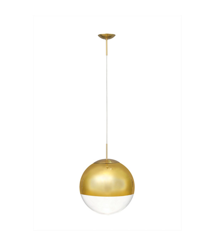 Miranda 30cm Ball Pendant 1 Light E27 Antique Gold Suspension with Gold Mirrored/Clear Glass Globe-6