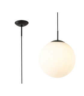 Miranda 30cm Ball Pendant 1 Light E27 Black Suspension With Frosted White Glass Globe-1